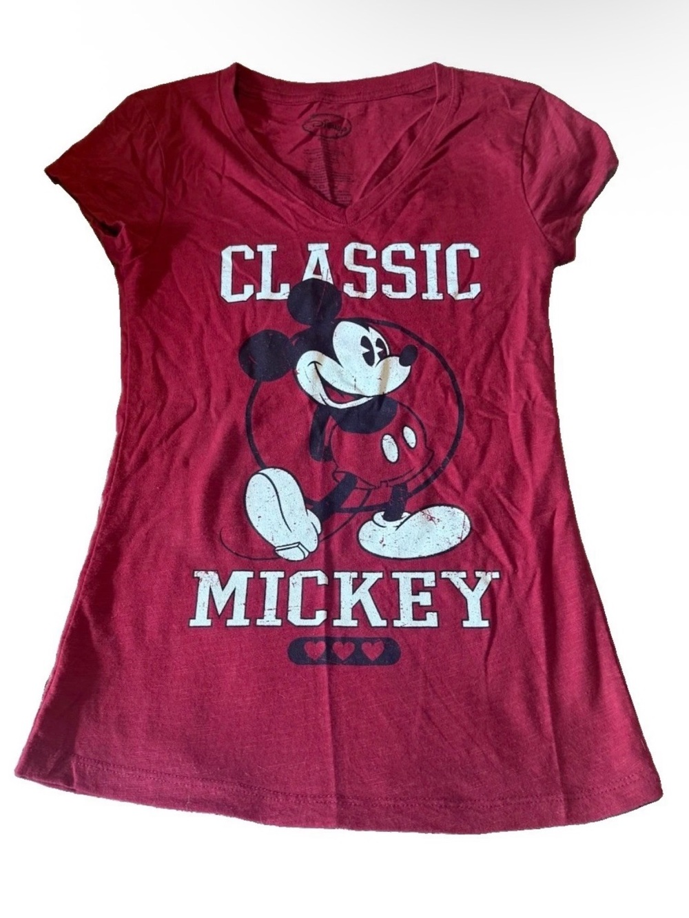 Disney Classic Mickey Mouse Red Women Shirt Small Hearts